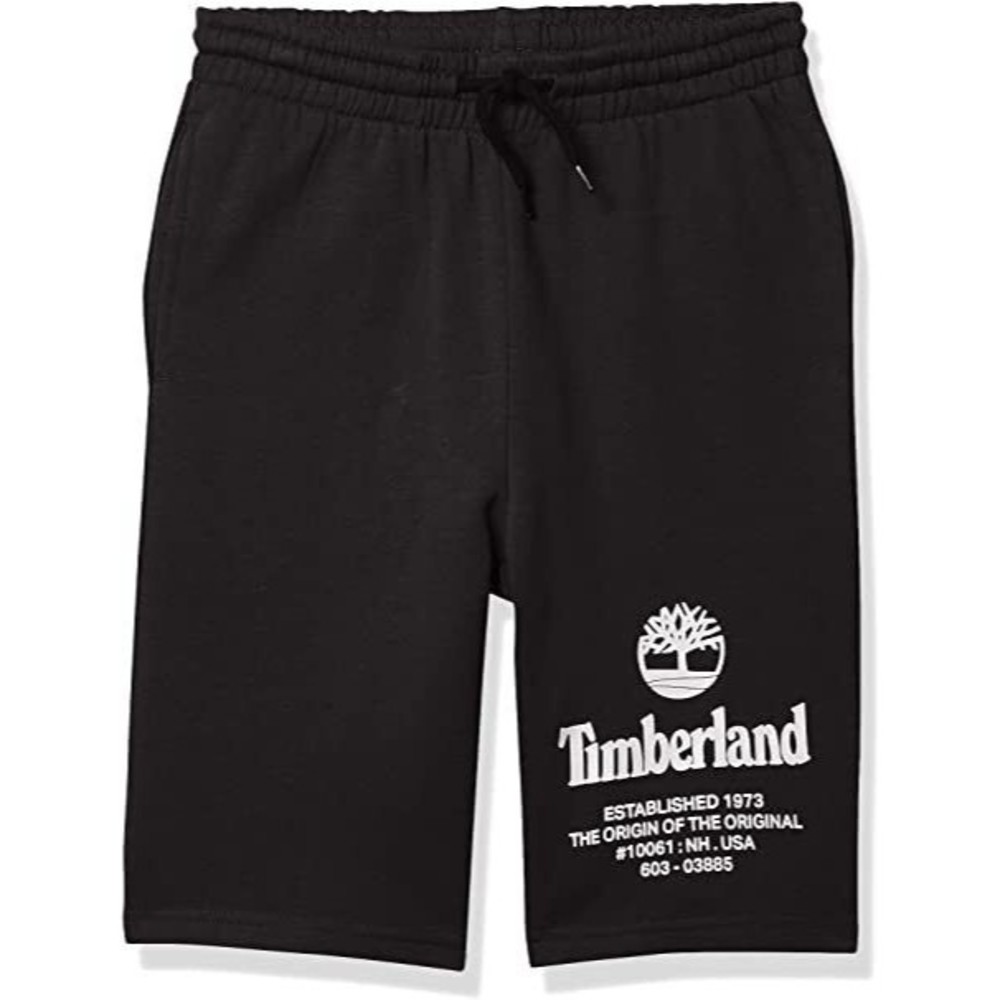 Timberland Boys' Drawstring Logo Knit‎ Shorts, Dark Black, Large (14/16)